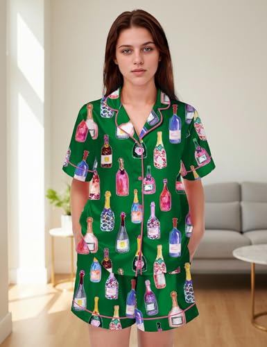 Image of SHESHOW Satin Pajamas for Women Set Preppy Animals Pjs Short Sleeve Shorts 2 Piece Loungewear Sets XS-XXL