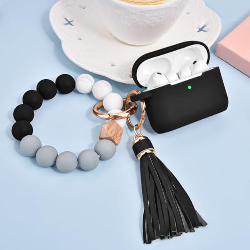 Image of Filoto for AirPods Pro 3 Case (2025), Soft Silicone Protective Case Cover Compatible with Apple AirPods Pro 3rd Generation with Beaded Bracelet Keychain Accessories for Women Black