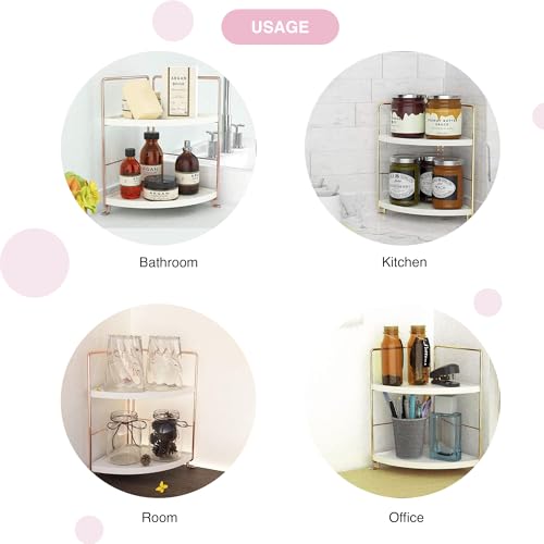 Image of oddpod 2-Tier Corner Storage Rack Bathroom Countertop Organizer /Stackable Standing Makeup Storage Holder, Vanity Tray, Cosmetic & Spice Rack Shelf Cabinet for Kitchen and Bathroom (Gold)