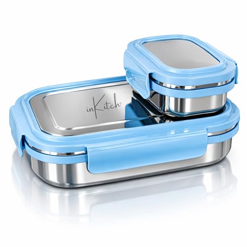 Image of Leak-Proof Lunch Box for Kids | Air Tight Tiffin Box | Stainless Steel Tiffin Box for Kids, Adults, Office, School, and Picnic /Food Grade /Easy to Carry (750ml 1pc + 120ml 1 Pc)