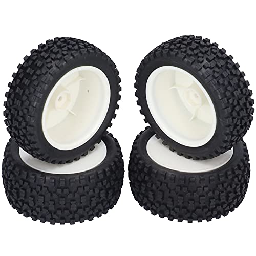 Tomotato 4 Stück Gummi Reifen und Felgen, All Terrain Buggy Reifens Rad, RC Ersatzreifen Set für 1/10 On-Road Rennwagen Truck Modellfahrzeuge