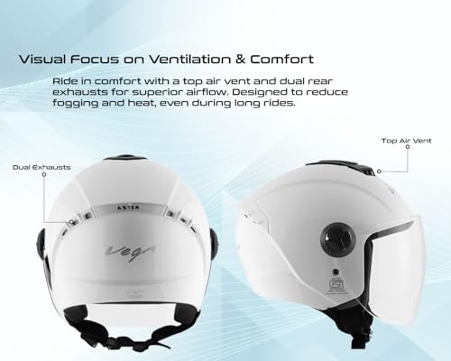 Image of Vega Aster Dx ISI Certified Full Face Motorcycle Helmet with Durable ABS Outer Shell High Density EPS Liner Scratch Resistant Visor Quick Release Buckle Comfortable Inner Padding White Helmet-L
