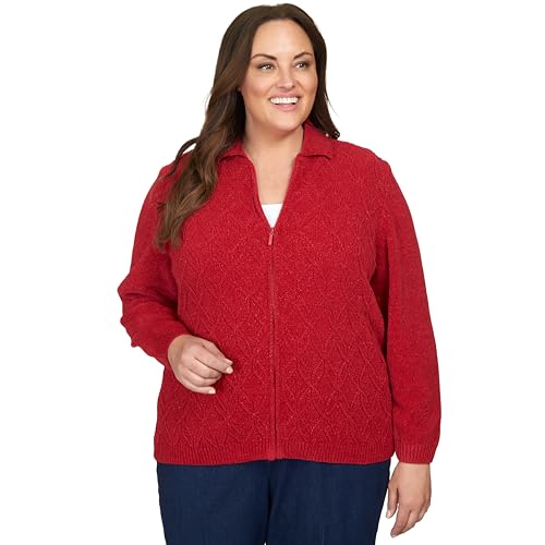 Alfred Dunner Womens Plus Knit Cardigan Sweater Red 1X