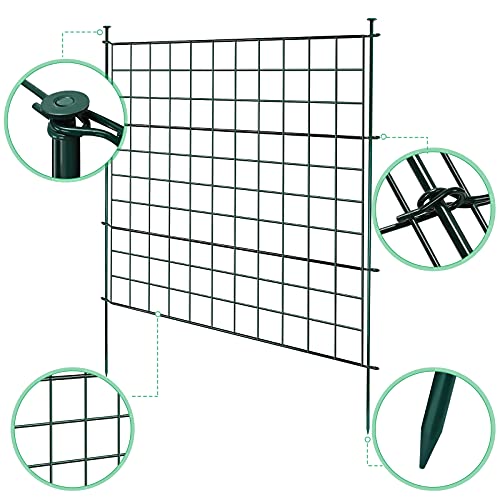 Lospitch Teichzaun Set, Gartenzaun Zaun Teich mit Zaunelemente und Befestigungsstäben, Metallzaun Grün, Freigehege, Gartenzaun, Tiergehege (5x Gerade)