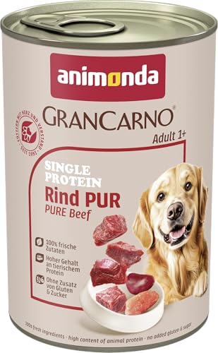 animonda GranCarno Hunde Nassfutter Single Protein Rind pur (6 x 400g), getreidefreies Hundenassfutter ohne Zucker, für ausgewachsene Hunde, mit frischem Rindfleisch und Innereien