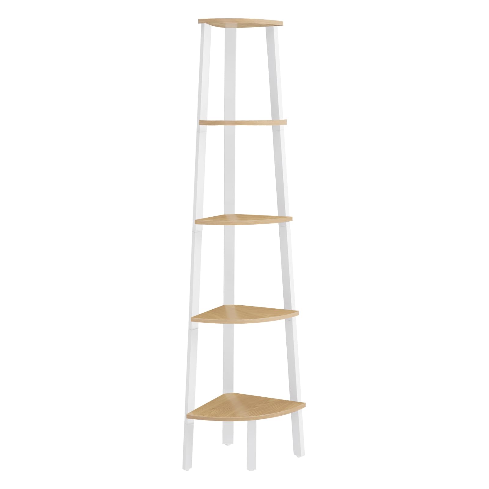 VASAGLE Corner Shelf Unit, 5-Tier Corner Shelf, Ladder Shelf for Living Room, Bookshelf or Plant Stand, Industrial Accent Furniture, Natural Oak and Matte White LLS35Y01-image-49