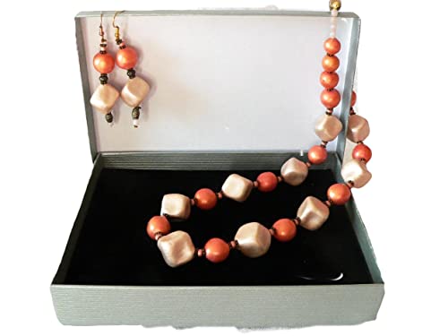 Ensemble collier et boucles d'oreilles TOTEM en céramique abricot rose