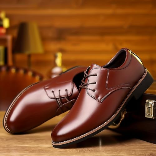 Santimon Men's Leather Lace-Up Dress Shoes, Classic Formal Oxford Shoes2