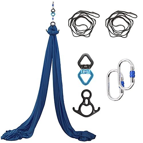SKYPHAROS 11 Yards Aerial Silks Yoga Swing Set - Aerial Yoga Hammock Kit Anti-Gravity Flying for Fitness, Low/Non Stretch Nylon Tricot Fabric Hardware Included for Dance