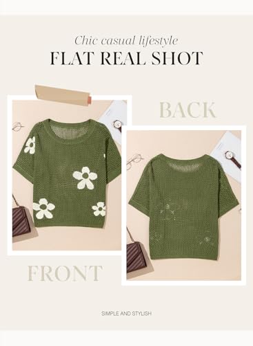 Image of Dokotoo Womens Floral Fashion Summer Tops 2026 Short Sleeve Crochet Sweaters Swimsuit Cover Ups Lightweight Knit Pullover