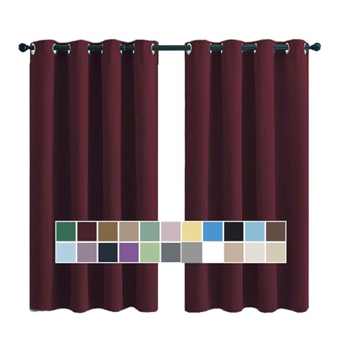 Cortinas de color vino tinto de 183 x 117 cm, de fácil instalación, aislamiento térmico, antimoho, antibacteriano, poliéster, paquete de 2 unidades para dormitorio, sala de estar, oficina, tratamiento