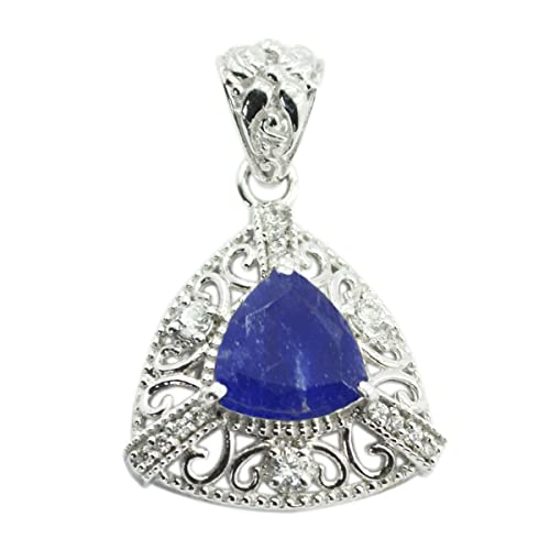 Pendentif indien saphir bleu en argent sterling 925 haut de gamme