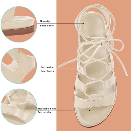 Image of HARENCE Summer Flat Sandals for Women: Comfortable Strappy Cross Lace Up Gladiator Flats Shoes Dressy Casual Non Slip Walking Sandal