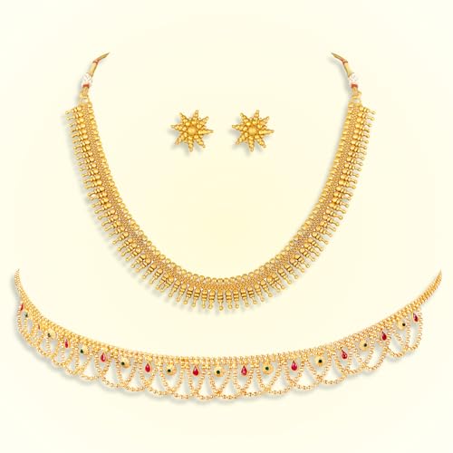 Image of Peora Gold Plated Bridal Jewellery Set with Kamarband Gift for Women Indian Traditional Ethnic Wedding