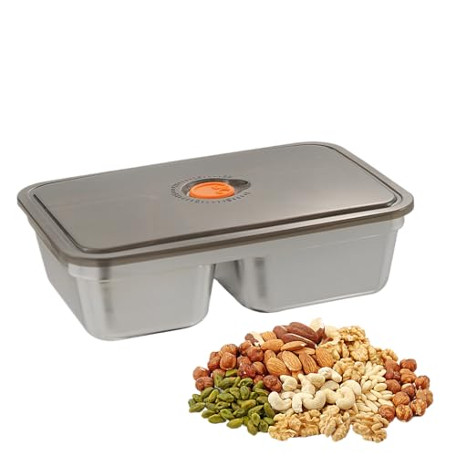 Contenedores de preparación de comidas de metal- Caja de 2 secciones con tapa | Snack portátil de acero inoxidable a prueba de aerogatas