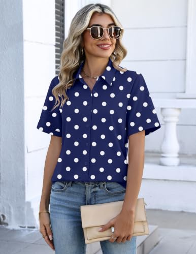 Image of Zeagoo Tops for Women Button Down Short Sleeve Shirts Polka Dot Blouses