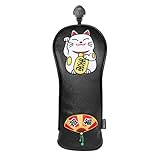 SHABIER Maneki-Neko - Coprimazza da golf con gatto fortunato, per mazze da golf e fairway club, colore: nero