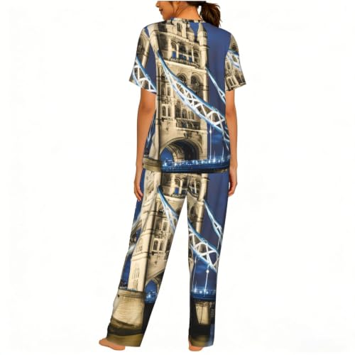 Pyjama court femme Tower Bridge imprimé en coton doux - 2