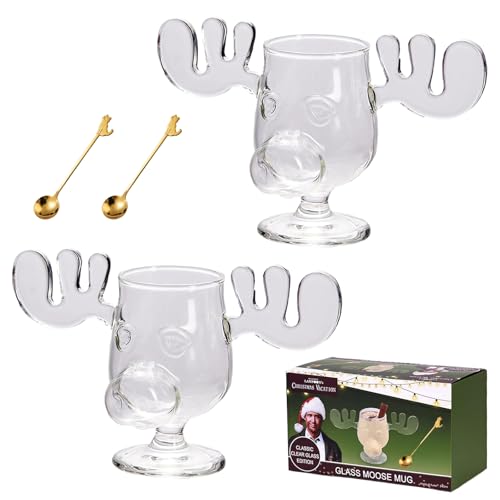 Orgonite Griswold Elchgläser Griswold Moose Mug Elchglas mit Löffel 240ml Weihnachtsgläser Elch Gläser Kreatives Weihnachtsgeschenke für Familie und Freunde