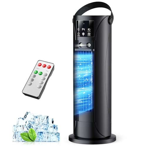 Climatiseur Mobile 4 en 1 Silencieux 28dB, Rafraîchisseur d’Air Mode Tempête, Oscillation 120°, 4 Vitesses Vent Naturel 3D Sommeil, 2 Brumisations,...