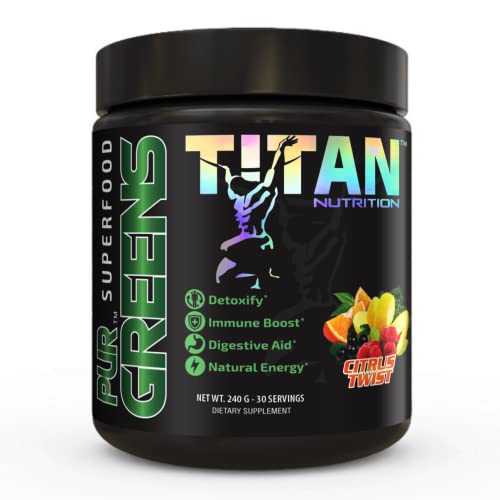 Titan Nutrition PurGREENS Superfood Greens Powder, 30 Servings - Organic Vegetables, Sea Greens & Berry Blend - Natural Energy, Fight Inflammation, Support Immune Function & Detoxify (Citrus Twist)