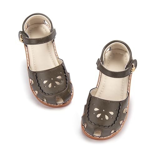 Image of THEE BRON Toddler Girls Closed-Toe Sandals Sweet Retro Cutout Summer Dress Shoes