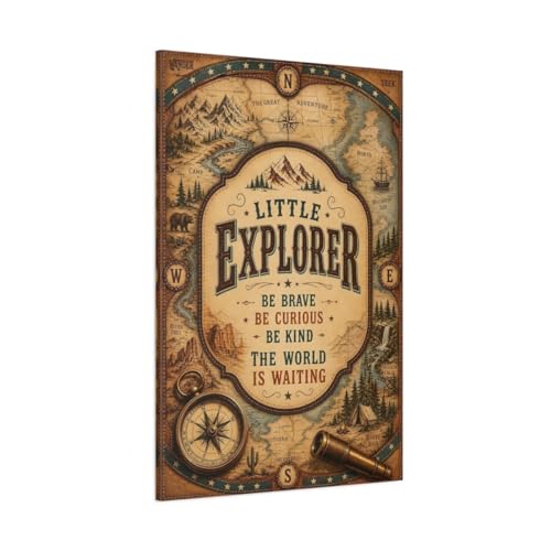 Poster Carte du Monde Vintage en Toile 80x120 cm pour Déco Chambre Enfant