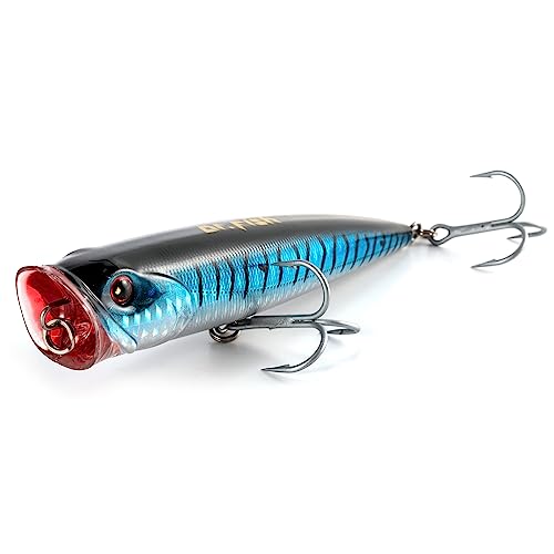 Dr.Fish Popper Saltwater Fishing Lures, 5.5 Inches GT Popper VMC Treble Hooks Surf Fishing Lures for...