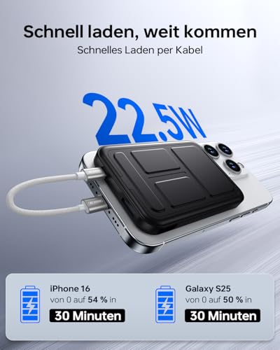 Powerbank für Magsafe, 10000mAh Magnetische Power Bank Schnellladefunktion 22,5W USB-A Tragbarer Externer HandyAkkus mit LED Display, Kompatibel mit iPhone 17 Air Pro Max 16 15 14 13 12 3