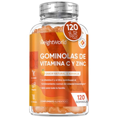 Vitamina C y Zinc 206 mg - 120 Gominolas Sabor Natural a Naranja - Contribuyen al Pelo, Sistema...