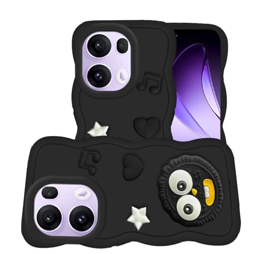 Image of AESTMO Back Case Cover for Oppo Reno 13 5G | 3D Cute Fun Cartoon Characters | Anti Slip Grip Cute Wave Curly Frame Shape | Full Body Protection Back Cover for Oppo Reno 13 5G (Black)
