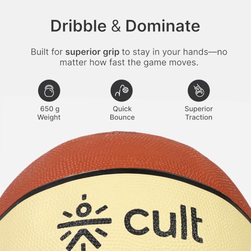 Image of CULT Basketball Alley OOP Size 7 Indoor Outdoor Basketball for Men & Women Durable Rubber Grip Training & Match Play Ball with Butyl Bladder Brown Cream