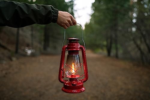 Stansport 12" Hurricane Lantern (127) - Timeless Vintage Design for Camping, Cabins and Emergencies – Classic Red 12-inch Lamp with Handle, Outdoor and Indoor Use
