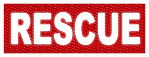 TACTICAL IDENTIFICATION PATCHES Rescue Patch - 8.5x3.0 - Reflective White Lettering - Red Backing - Hook Fabric