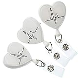Specialist ID - 3 Pack of Heart Shaped EKG Cardiac Badge Reels with Alligator Swivel Clip on Back - Premium Retractable Badge Lanyard Badge Holders for Nurses and More (White)