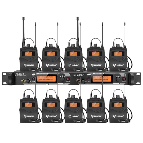 LMBGM AR2090 Mono UHF Dual Channel Wireless in-Ear Monitoring System Ideal for Recording Studios, Churches, and Band Performances. (2 Channel, 10Bodypack)