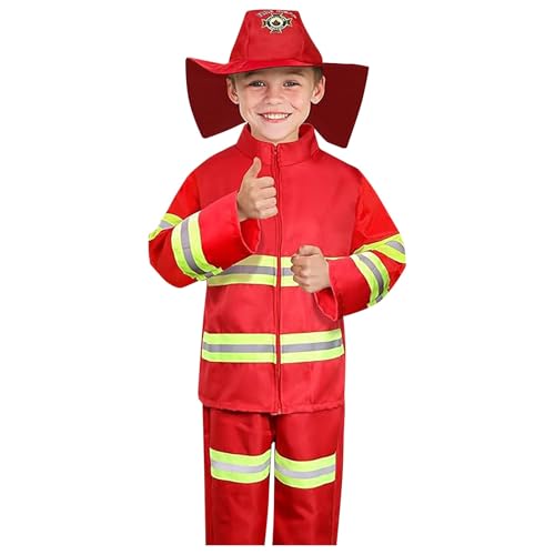 Genérico 2027 Conjunto Infantil Bombero Piezas Disfraz Juego Rol Accesorios Escolares Campus Niño (Red, 4 5T)