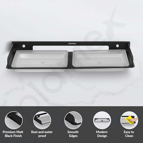 Image of Plantex Stainless Steel and Frosted Glass Double Soap Holder for Bathroom /Dual Soap Case /Soap Stand /Bathroom Accessories -(Black)