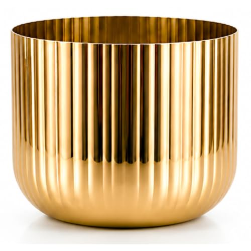 Image of ecofynd 1 Pack Metal Plant Pot (6.3 inch), Indoor Small Planter Flower Pots, Home Garden Decor Planter for Living Room Bedroom Interior (Gold Finish, POT047)