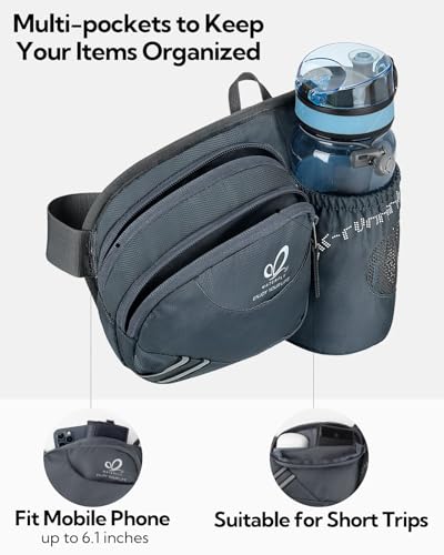 WATERFLY Gürteltasche Bauchtasche mit Flaschenhalter Damen und Herren, Atmungsaktiv Sport Hüfttasche für Laufen Radfahren Camping Klettern Reisen Wandern Joggen Hundetraining