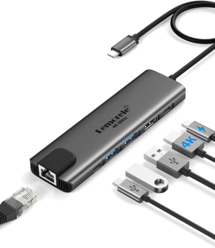 Lemorele USB C Hub HDMI, 6 in 1 USB C Hub mit Gigabit Ethernet, 4K@60Hz HDMI, 2*USB 3.0&USB C 3.0 Port, 100W PD Aufladung, USB C Docking Station kompatible MacBook, Laptop, PC, Windows, XPS und mehr