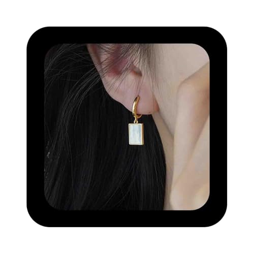 Enautoabs Boucles D'oreilles Pendantes En Nacre, Rectangulaires, Carrées, Style Rétro, En Zinc Blanc, Avec Fil Français, Pour Femmes
