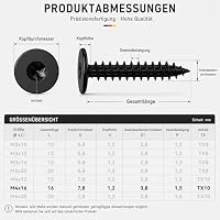 Dayalo 100 Stück Holzschrauben Torx M4 x 16 mm Schwarze für Möbelbeschläge – Ansicht 2