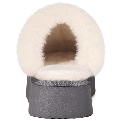 Image of Litfun Women's Fuzzy Memory Foam Slippers Fluffy Winter House Shoes Indoor and Outdoor, Platform Grey 6