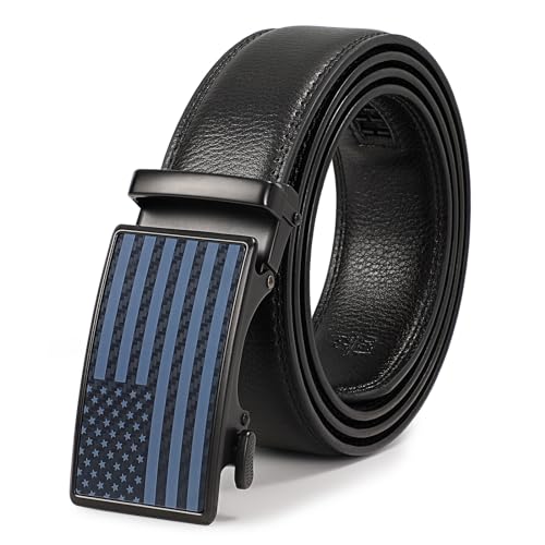 SANSTHS Men's Belts Leather Ratchet Dress Belts for Men with Adjustable Slide Buckle in Gift Box
