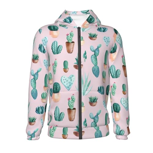 Green Cacti and Succulents Kid Hoodies Boys Zip Up Sweatshirts Girls Pullover with Pocket2