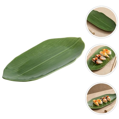 Plato de cerámica para sushi estilo hoja verde miniatura 3