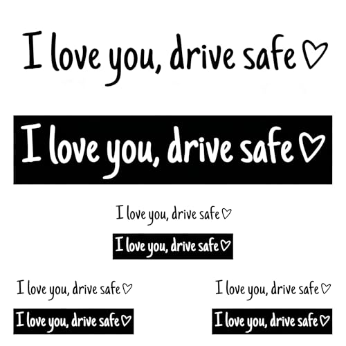 8 Pack I Love You Drive Safe Mirror Sticker (4 Black 4 White) Removable Vinyl Car Mirror Stickers Car Window Decals Heart Rear View Mirror Stickers for Drivers Thoughtful Safe Driving Gift Set
