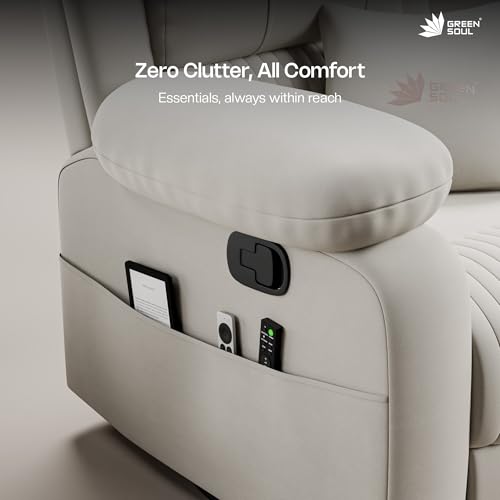 Image of Green Soul Laze 2.0 | Single Seater Manual Recliner Sofa | Ultra Soft Suede Fabric | Rock, Revolve & Recline (R3) | Easy Access Side Pocket & Soft Cushion | 3 Year Warranty (Beige) Installation