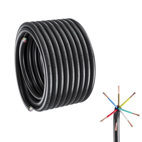 Image of 7 Way Trailer Wire Harness Kit, 100 Feet Heavy Duty 14 Gauge 7 Wire Trailer Cable with Color-Coded PVC Jacket, 7 Pin Wiring Conductor for RV, Camper, Utility Trailers, Boat, Truck